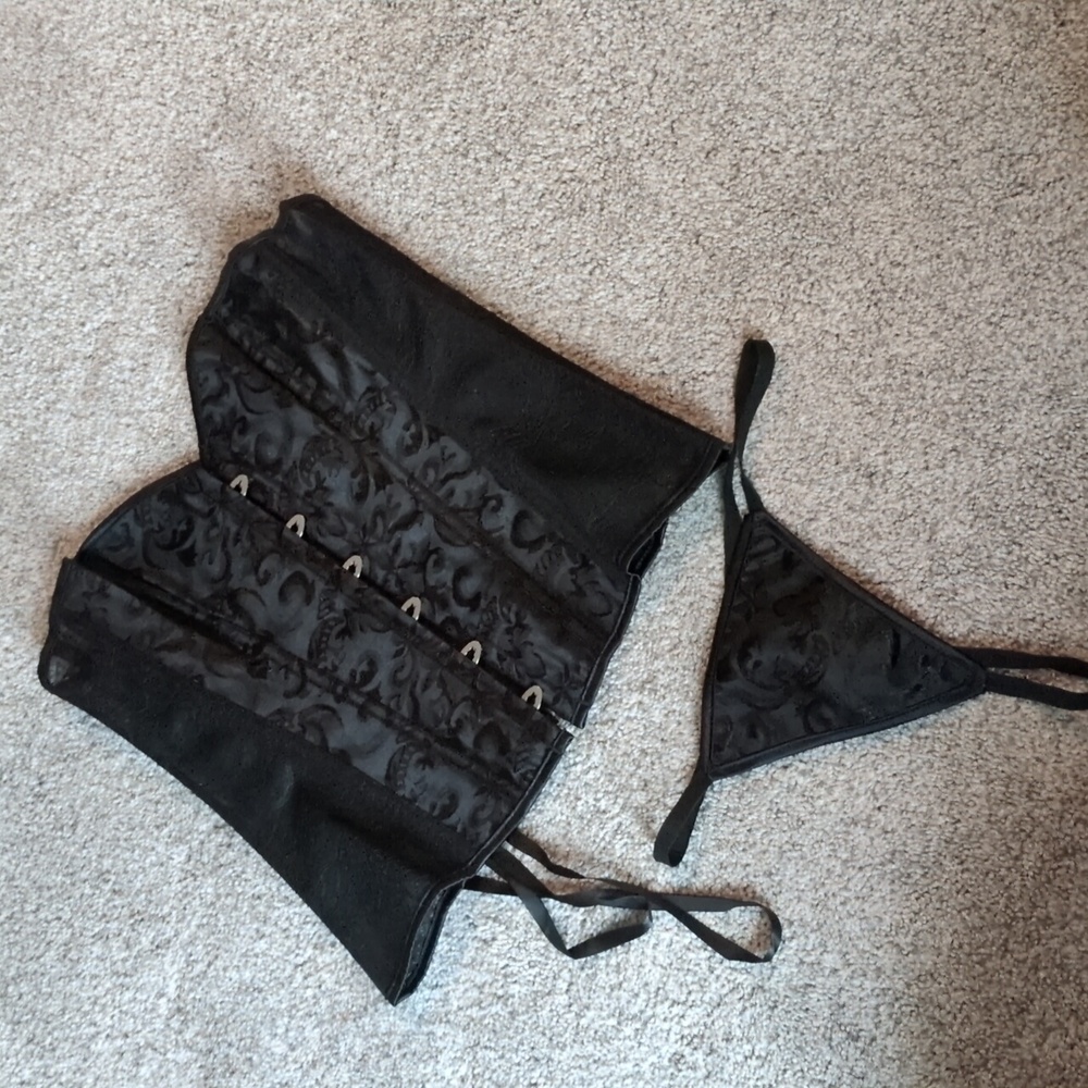 Women's black lingerie set thong underwear black pool tie corset brassiere